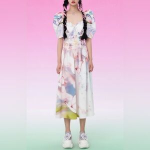 Mukzin | Ruffle Printed Midi Dress Small